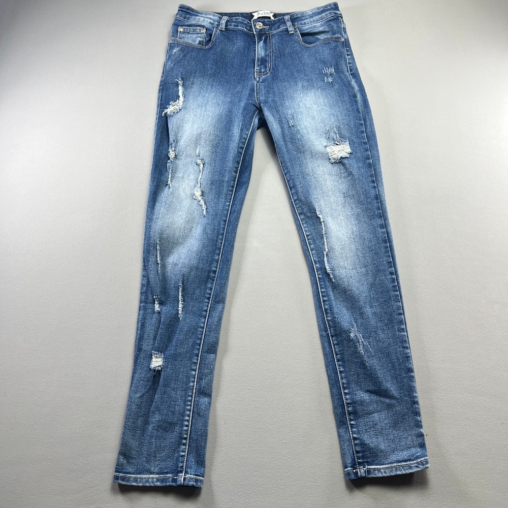 Blue Topic Skinny Jeans Womens 11/12 Blue Denim Medium Wash Distressed Mid Rise
